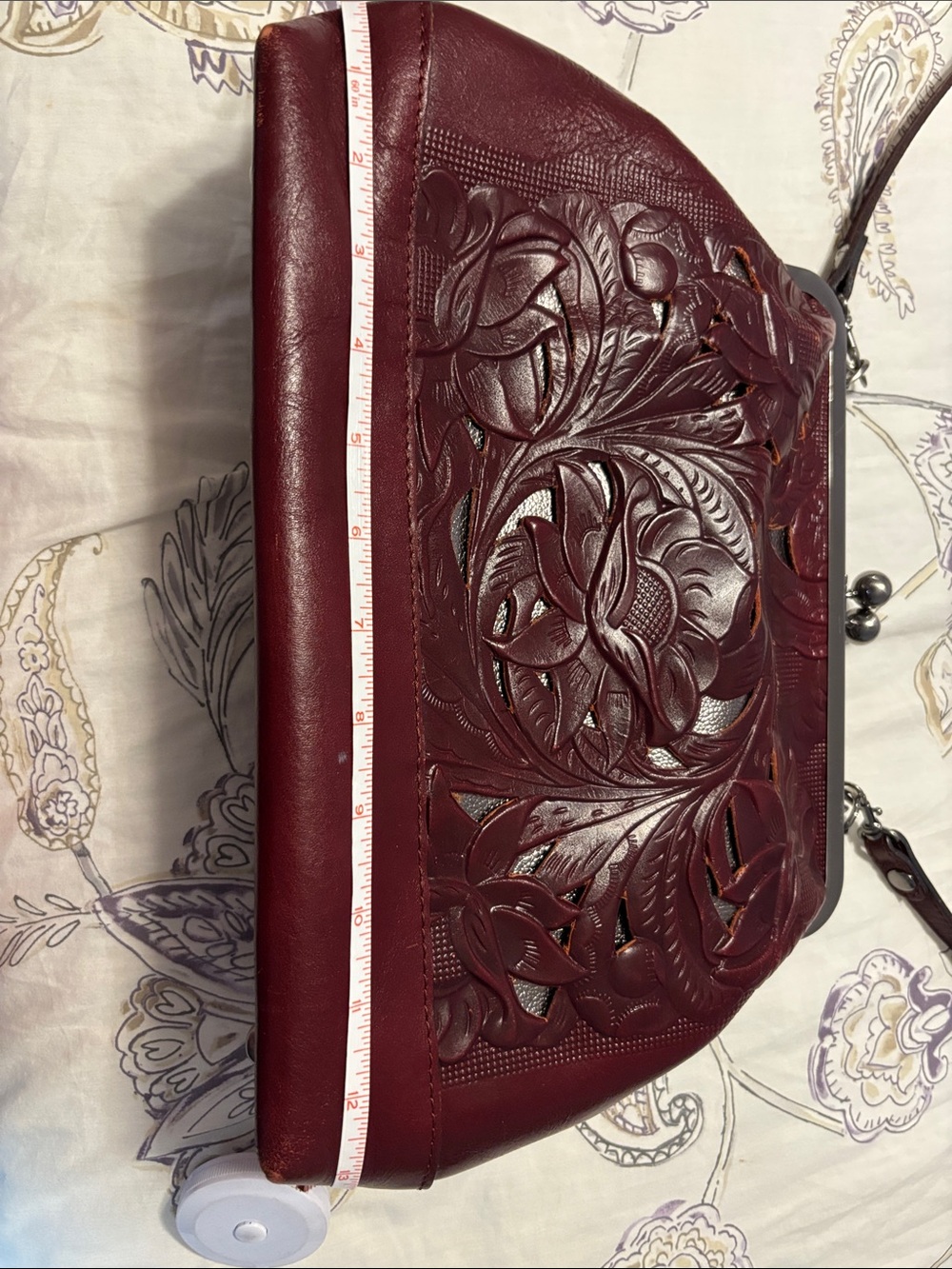Patricia Nash  Floral Embossed Leather Shoulder Bag - Burgundy - Picture 9 of 16